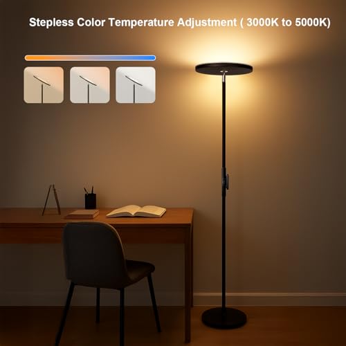 JOOFO LED Torchiere Floor Lamp with Remote, Stepless Dimmable Black - color: Black