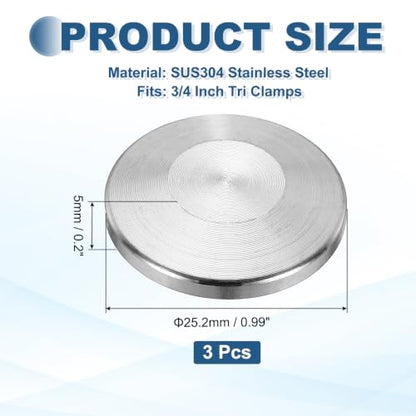 3Pcs 3/4" Tri Clamps End Cap Sanitary End Cap 0.99" Flange OD - size: 4" TC, 0.99" Flange OD