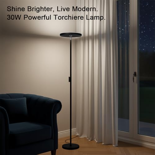 JOOFO LED Torchiere Floor Lamp with Remote, Stepless Dimmable Black - color: Black