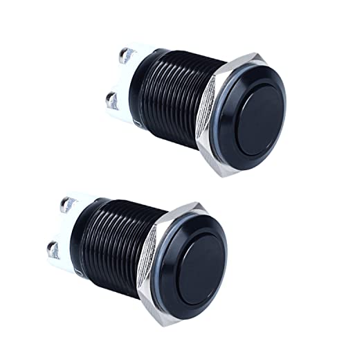 2-Pack 16mm Latching Metal Push Button Switch Waterproof IP66 Anti-Vandal IK09 for 5/8" Mounting Hole Screw Terminals 12V 24V 36V DC 110V 250V AC 5A 1NO Aluminium Alloy Black Shell - color: Black, size: 16mm 2pcs