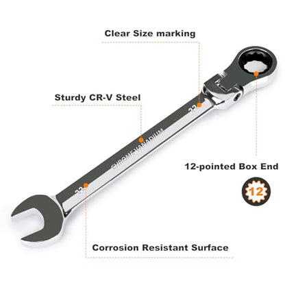 Egofine 22mm Ratchet Wrench Flex Head, Ratcheting Combination Wrench Metric, Industrial Grade Gear Spanner with 12 Point Box End, 72-Teeth Ratchet, Chrome Vanadium Steel - style: 22mm