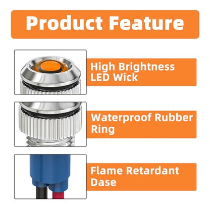 GASHER 5 PCS Energy Saving Indicator Light, LED Light 12V/24V/110V 20mA Panel Mount Light, Mounting Hole Size 8mm(5/16inch) Yellow LED (12V) - color: Yellow, size: 8MM（12V）