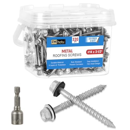 #14×2-1/2Inch Metal Roofing Screws 320-PCS Hex Head Rustpert Coating Screws - size: #14×2-1/2