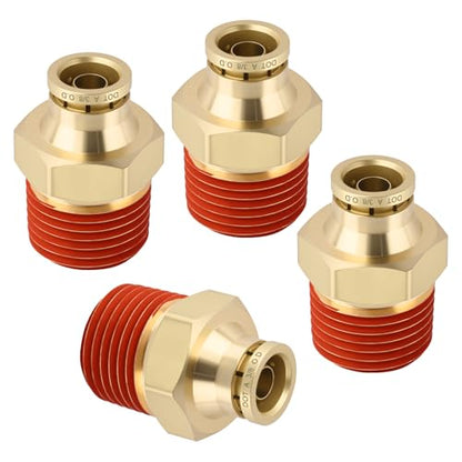 DOT Approved Male Straight Brass Union 3/8" Tube x 1/2" NPT, 4PCS - size: 3/8" OD x 1/2" NPT