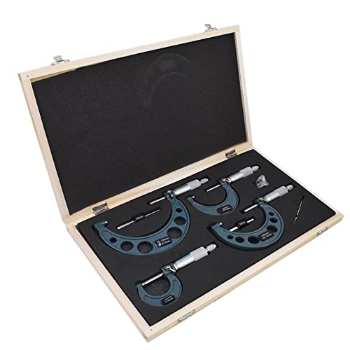 4-Pack Outside Micrometer Set 0-4In Precision Machinist Tools W/Carbide Tips and Ratchet Stop - size: 0-4In