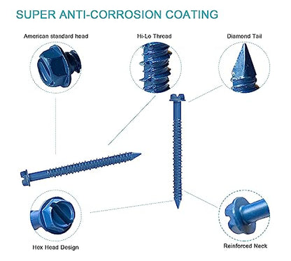 1/4 x 2-3/4" Hex Head Concrete Screw Anchor, for Anchoring to Masonry, Block or Brick (100Pcs) - size: 1/4 x 2-3/4", style: Hex Head