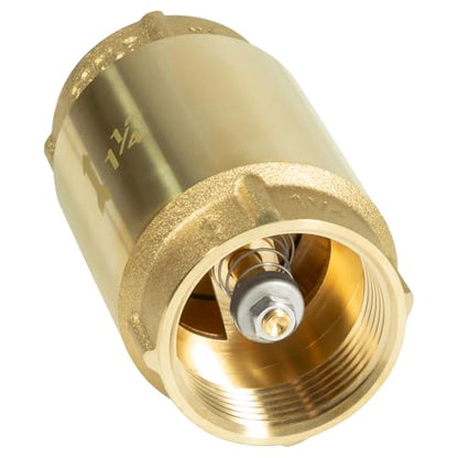 In-Line Check Valve No-Lead Brass Backflow Prevention, Lead-Free Brass Construction, Universal 1-1/4 inch One-Way Female Pipe Thread,1.25'' FNPT × 1.25'' FNPT