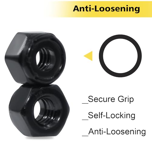 25 Pack 1/4"-20 Lock Nuts,Black Oxide 304 (A2-70) Stainless Steel Nylon Insert Locknuts Standard Inch Thread Nylock Nuts for Hardware, Machinery, Automotive, Furniture Repair - color: Black