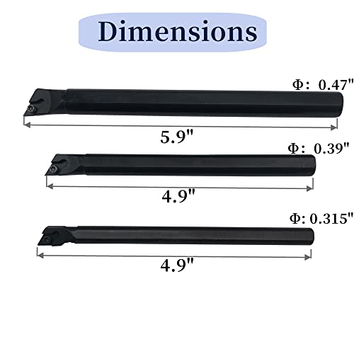 3pcs 95° Turning Boring Bars Turning Tool Holder S08K/S10K/S12M-SDJCR07 Shank Dia 1/3" 3/8" 1/2" Right Hand + 10pcs DCMT21.51 DCMT070204 Carbide Turning Insert for Steel and Stainless Iron - color: 3pcs boring bars + dcmt21.51
