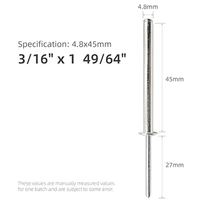 40pcs Aluminum Long Blind Rivets,Long Split Rivets, Pack of 40 (Silver) (3/16"x1-49/64"(M4.8x45mm)) - size: 3/16"x1-49/64"(M4.8x45mm)