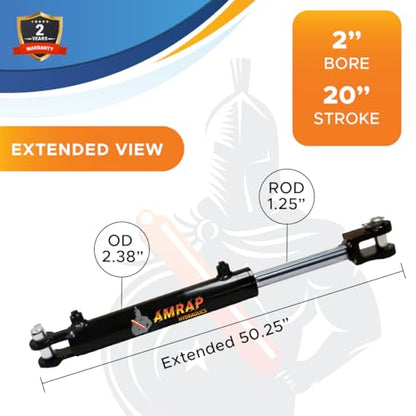 2x20 Hydraulic Cylinder - 2" Bore 20" Stroke Double Acting Welded Clevis Hydraulic Cylinder 3000 PSI Retracted: 30.25", Extended: 50.25", SAE #6 - size: 2x20-SAE