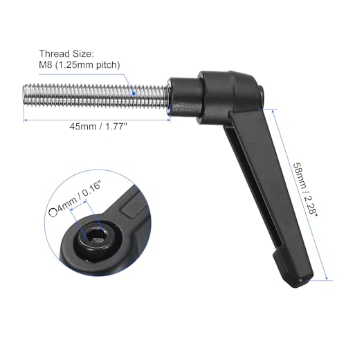 uxcell 4pcs Clamping Lever Handles, M8 x 45mm 304 Stainless Steel Threaded Male Stud, Adjustable Handles Locking Quick Release Ratchet Push Button Bolt Knobs, Black - size: M8 x 45mm