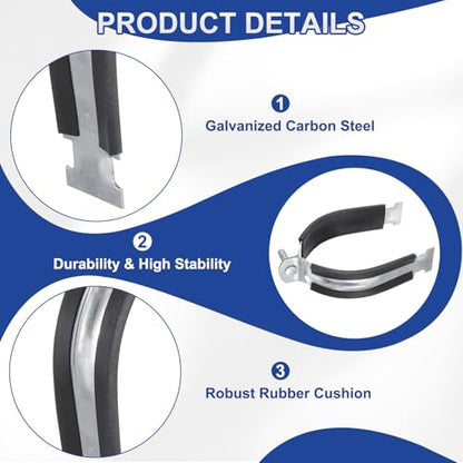 HARFINGTON 6pcs Rubber Cushion Strut Clamp 4-1/4" Universal Carbon Steel Strut Clamps with Bolt and Nut for Copper PEX Pipes CVPC Tubing, Silver Black - size: 4-1/4"
