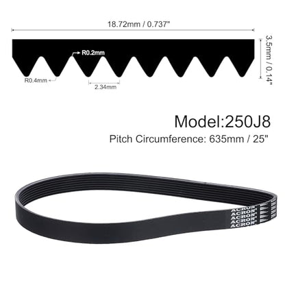 uxcell 250J8 PJ V-Ribbed Belt 8 Ribs 25" L x 0.74" W x 0.14" H, EPDM - size: 250J8