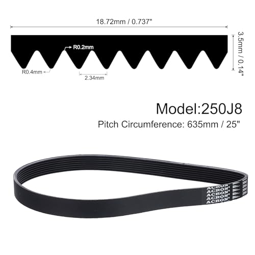 uxcell 250J8 PJ V-Ribbed Belt 8 Ribs 25" L x 0.74" W x 0.14" H, EPDM - size: 250J8