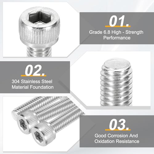 PATIKIL #10-32 x 1/2" Socket Head Cap Screws Bolts, 20Pcs 304 Stainless Steel Hex Head Metric Screws for Door Road Bicycle Mountain Bike Auto Ship Communication Equipment, Silver - size: 1/2 inch