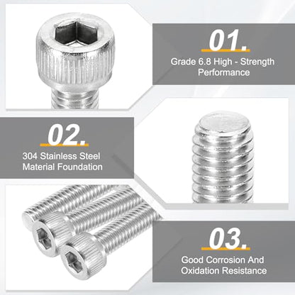 PATIKIL #10-32 x 1/2" Socket Head Cap Screws Bolts, 20Pcs 304 Stainless Steel Hex Head Metric Screws for Door Road Bicycle Mountain Bike Auto Ship Communication Equipment, Silver - size: 1/2 inch
