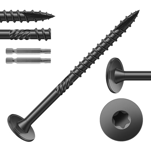 #14 x 3 Inch Outdoor Structural Wood Deck Screws (67Pcs/2lb), Carbon Steel, Black, Flat Head, Rust Resistant Epoxy Coated, T30 Star Bit - color: Black, size: #14 x 3"