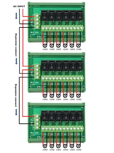 DIN Rail Mount 6 Channel Rocker Switch AC 125V 250V Power Distribution Strip Module