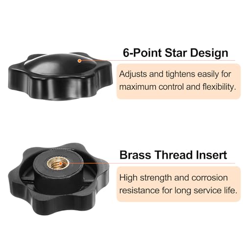 HARFINGTON 6pcs Star Knobs M5 Female Thread 32mm 6-Point Plastic Head Brass Insert Non-Through Hole Screw-in Threaded Hand Knob Clamping Handle, Black - color: Black, size: M5 x 32mm