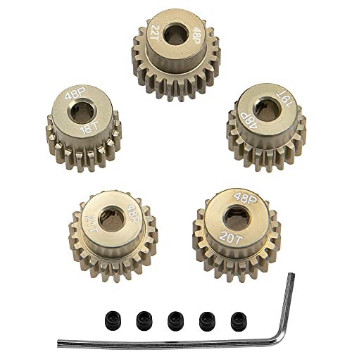 ShareGoo 7075 Aluminum Alloy 48P 3.175mm Pinion Gear Sets 18T 19T 20T 21T 22T Motor Gears Fit 3.175mm (1/8-Inch) Shaft Compatible with HPI Losi Axial Traxxas Tamiya 1/10 RC Car,5Pack
