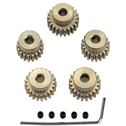 ShareGoo 7075 Aluminum Alloy 48P 3.175mm Pinion Gear Sets 18T 19T 20T 21T 22T Motor Gears Fit 3.175mm (1/8-Inch) Shaft Compatible with HPI Losi Axial Traxxas Tamiya 1/10 RC Car,5Pack