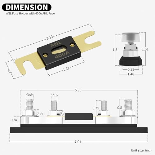DaierTek 400 Amp ANL Fuse Holder Kit M10 Stud Terminals Max 750A for Car Truck Boat - color: 400A