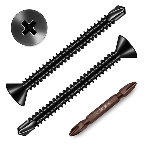 (100pcs) #10 x 2 for Sheet Metal Self Tapping Screws, 410 Stainless Steel Black Oxide, Flat Head Truss Quick Tapping Self-Drilling Screws by Mywish - size: #10 x 2"