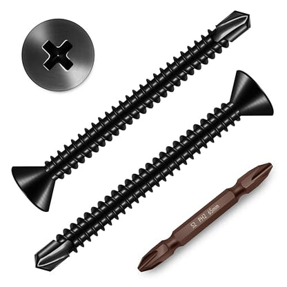 (100pcs) #10 x 2 for Sheet Metal Self Tapping Screws, 410 Stainless Steel Black Oxide, Flat Head Truss Quick Tapping Self-Drilling Screws by Mywish - size: #10 x 2"