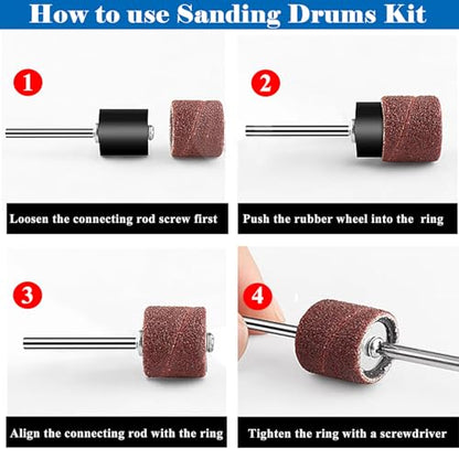 Tnisesm Aluminum Oxide Sanding Drum Set,Including 80 120 240Grit Drum Sander Sanding Sleeves and 12 Pieces Drum Mandrels for Dremel Rotary Tool,Sanding Drums with Box - size: 3SIZE-150PCS