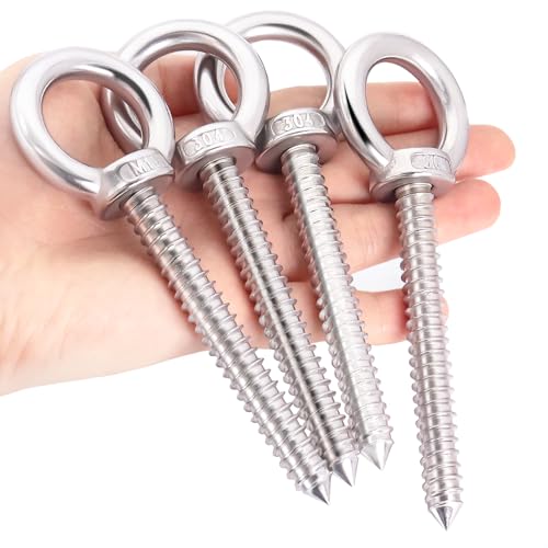 OHIYO 5 Inch Heavy Duty Eye Hooks M10 Self Tapping Eyelet Screw Load Capacity 700LBS Heavy Duty Screw in Eye Hooks for Hammock Stand, Swing Chair, Yoga, Heavy Indoor & Outdoor Uses (4Pack- M10) - color: Silver, size: 5 Inch