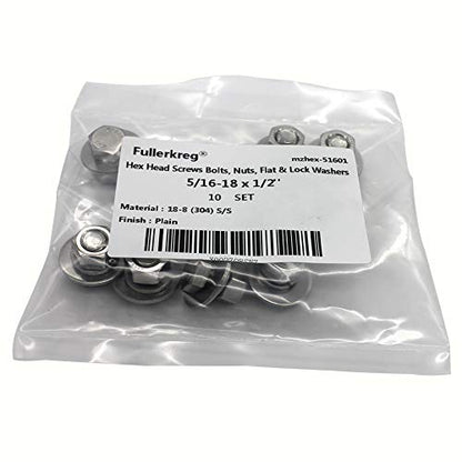 Bolt Fullerkreg 5/16-18x1/2 Hex Head Screws Bolts, 10 Sets - size: (10 Sets) 5/16x1/2"
