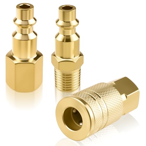 3 Pack 1/4" NPT Brass Air Coupler & Plug Kit, Quick Connect Fittings