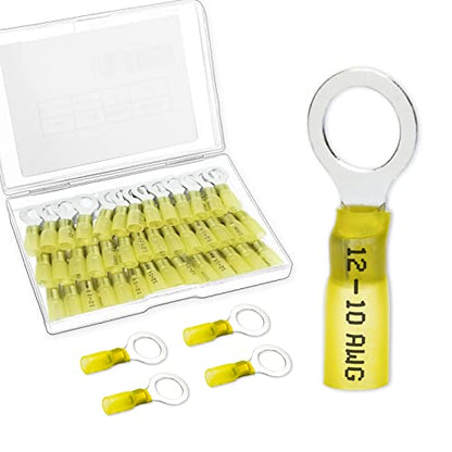 60 PCS Heat Shrink Ring Connectors,12-10 awg 5/16" Ring Terminals - size: 12-10AWG-5/16"(M8) 60PCS