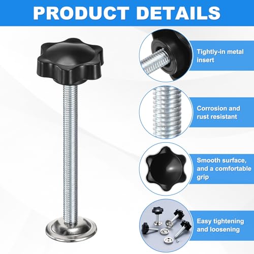 M METERXITY 2-Pack Star Handle Hand Screws, M8x90mm Carbon Steel Thread Star Clamping Knobs with Screws, Pressure Plate and Rubber Pad for Woodworking/Mechanical Equipment [Black] - size: M8 x 90mm