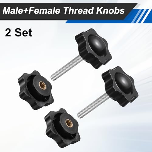 HARFINGTON Star Knobs M6 x 40mm Male + M6 Female Thread 38mm Head 2 Set - size: M6 x 40mm + M6 x 38mm