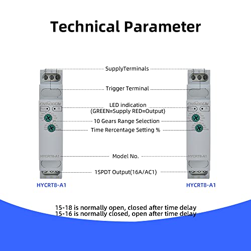 CNAODUN Delay ON HYCRT8-A1 0.1sec-10day AC/DC 24-240V Power On Delay Relay DIN Rail Mount - size: HYCRT8-A1,Single Function