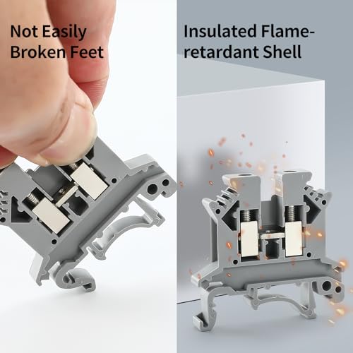 100PCS UK-2.5B Din Rail Wire Terminal Block - Application for 12-22 AWG 20A 600V Electrical Cabinets Distribution Box, Solar Power System, PLC Industrial Control Automation Panel DIY CNC RV - color: 100pcs Gray