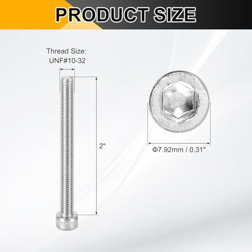 PATIKIL #10-32 x 2 Socket Head Cap Screws Bolts, 20Pcs 304 Stainless Steel Hex Head Metric Screws for Door Road Bicycle Mountain Bike Auto Ship Communication Equipment, Silver - size: 2 inch