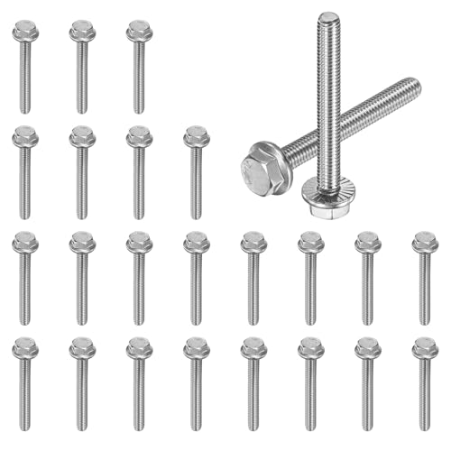 M METERXITY 25 Pack Flanged Hex Head Bolts, M6 x 50mm 304 Stainless Steel External Hex Drive Screws, Metric Fully Threaded Screw for Furniture Car DIY Project [Silver Tone] - size: M6 x 50mm