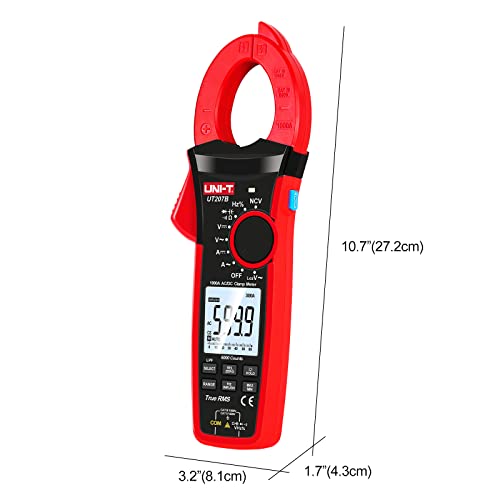 UNI-T Digital Clamp Meter UT207B Inrush Current AC/DC 1000A True RMS HVAC Volt Amp Ohm Meter Clamp On Multimeter Auto Ranging 6000 Counts, Frequency AC DC Voltage LPF ACV Capacitance Duty Cycle Tester - size: UT207B