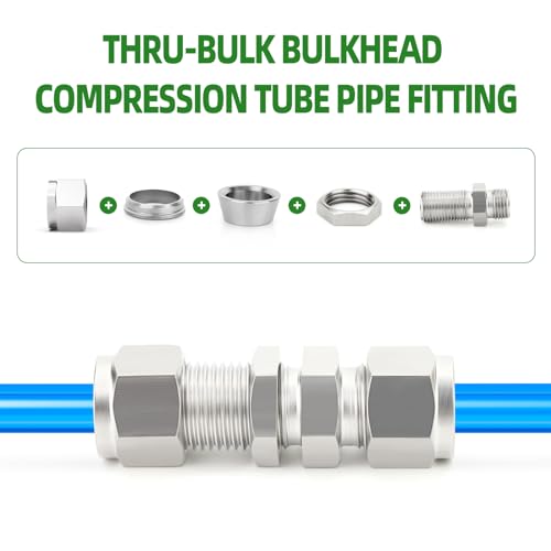 TAISHER 1PCS 304 Stainless Steel Thru-Bulk Bulkhead Compression Tube Pipe Fitting Connector, 1/2" Tube OD x 1/2" Tube OD Straight Adapter