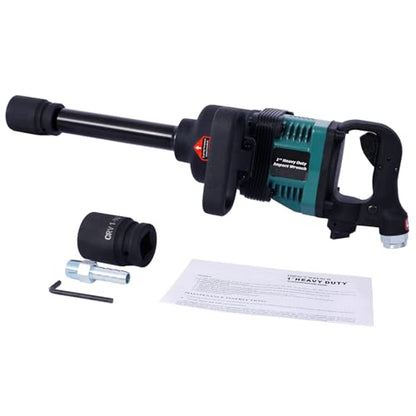 Industrial 1 Inch Air Impact Wrench with 38mm & 41mm Sockets - Heavy Duty Pneumatic Drive for Truck, Tire, and Equipment Repair, 1900 ft-lbs Max Torque, 3-Speed Forward/Reverse, 12.0 cfm, Green