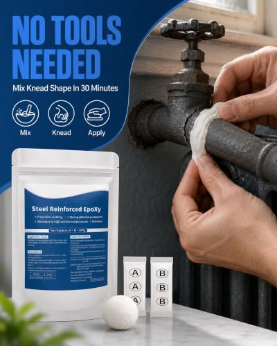 Steel Reinforced AB Epoxy Putty,High Strength Waterproof Heatproof Repair Clay,Multipurpose 2-Part Epoxy Filler for Pipes,Railings,Metal,Wood,Stone,Ceramic & Plastic Surface Restoration