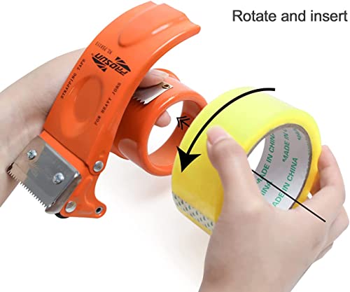 PROSUN 2 Pack Heavy Duty Metal Packing Tape Dispenser Gun and 2 Replacement Blades:2-inch Wide Tape Dispenser for Shipping, Moving, Office & Warehouse(2026 New Set 2" Orange+2" White) - color: Orange+white