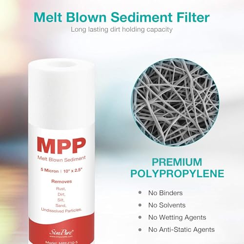 SimPure 5 Micron 10" x 2.5" Whole House Sediment Water Filter Cartridge - size: 24 Count, style: Polypropylene