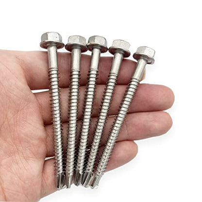 #14 x 3 (1" to 3" Available) Hex Washer Head Self Drilling Screws, 410 Stainless Steel, Self Tapping Sheet Metal Tek Screws, 25 PCS - size: 25 Pcs #14 x 3"