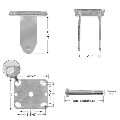 5" X 2" Heavy Duty Rigid Caster Yoke, Zinc Plated Steel Frame and 4" X 4-1/2", Replacement Caster Fork (4 pcs) - style: 4 pcs