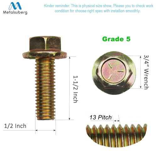 1/2" x 1-1/2" Flange Serrated Hex Bolt by Color Zinc Plated, Alloy Steel,Grade 5.(10pcs Pack) by Metalsuberg - size: 1/2" x 1-1/2" 10pcs
