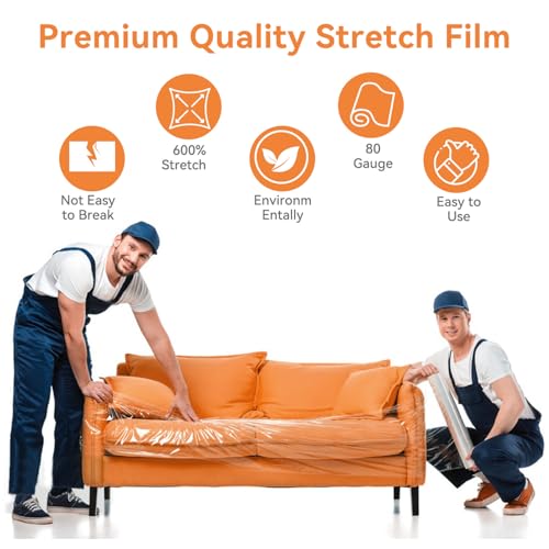 Stretch Film Shrink Wrap Roll for Moving 18" x 1500', 4 Rolls